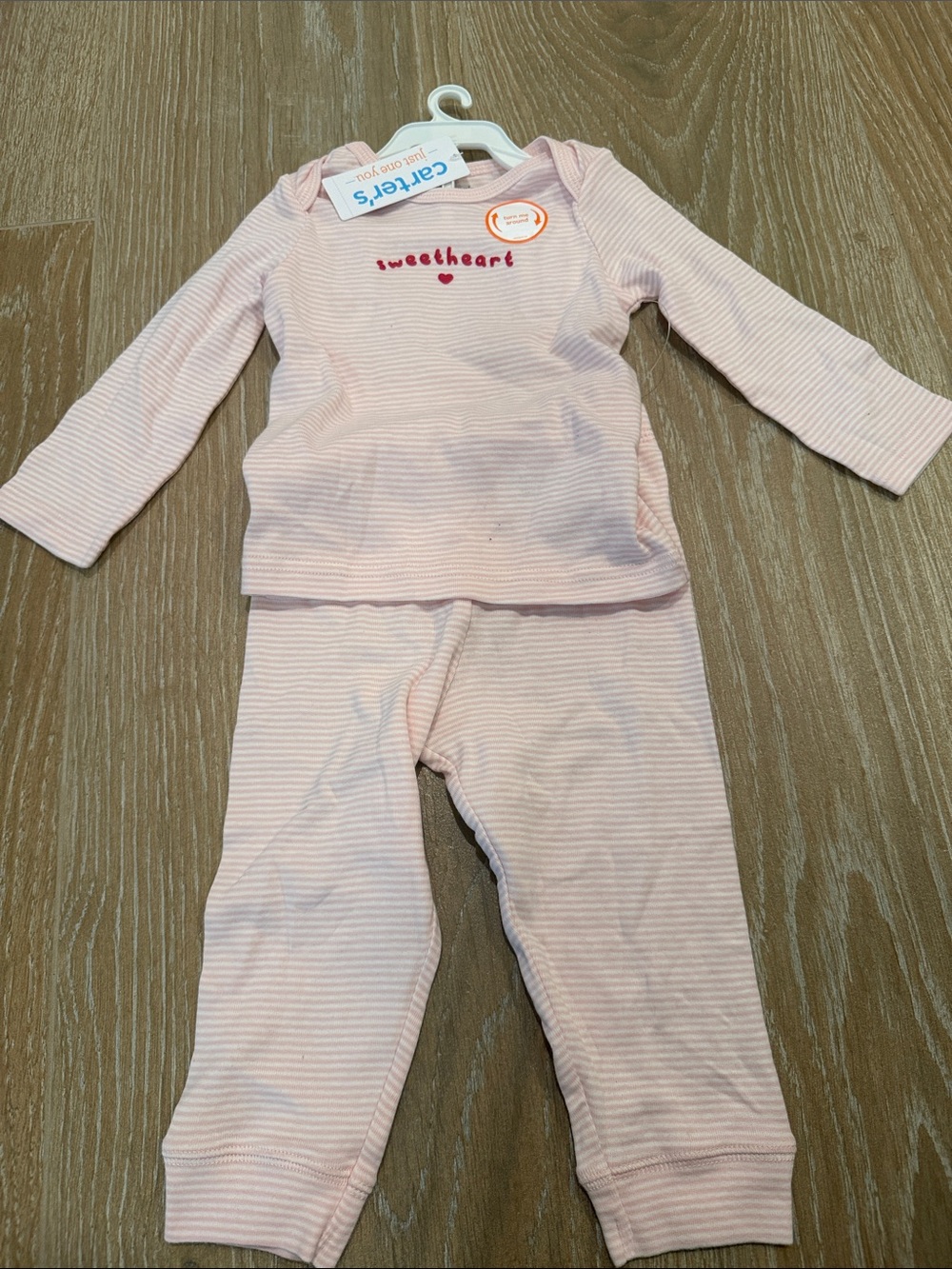 Carter's Light Pink Striped Long Sleeve Set with Sweetheart Embroidery NWT